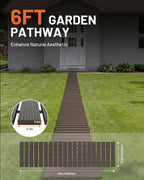 yoopin Wooden Garden Pathway Roll Out Walkway, Flexible Outdoor Wood Boardwalk for Lawn Sand Backyard, Non Slip Surface, Portable Garden Path with Rubber Connectors, 11.5FT, Brown
