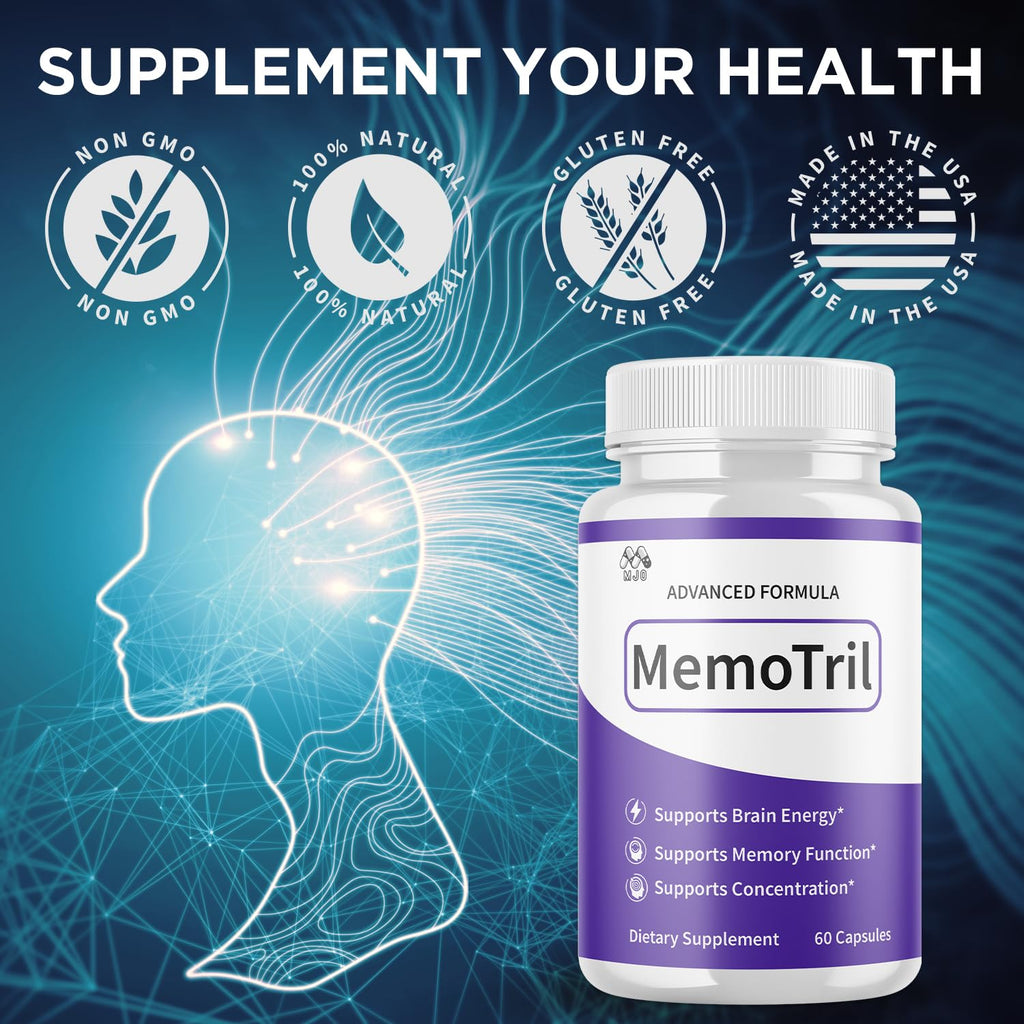 (2 Pack) Memotril Capsules, Official Memo Tril Supplement Pills with All Natural Ingredients, Advanced Memotril for Brain Health & Wellness Support with Premium Vitamins for Women & Men (120 Capsules)