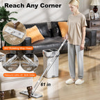 POPMOP Mop and Bucket Set, Flat Mop and Bucket System, Mop Bucket with Wringer, Wall Mop with Adjustable Handle (Max 61 Inches), 5 Washable Microfiber Mop Pads