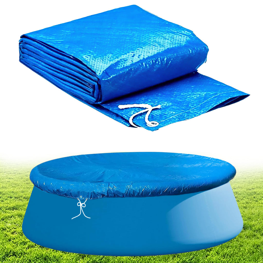 Pool Cover for Round Inflatable Swimming Pool, Round Pool Covers, Built-in Drawstring Dustproof Rainproof Foldable Above Ground Pool Cover (Blue, 10ft)