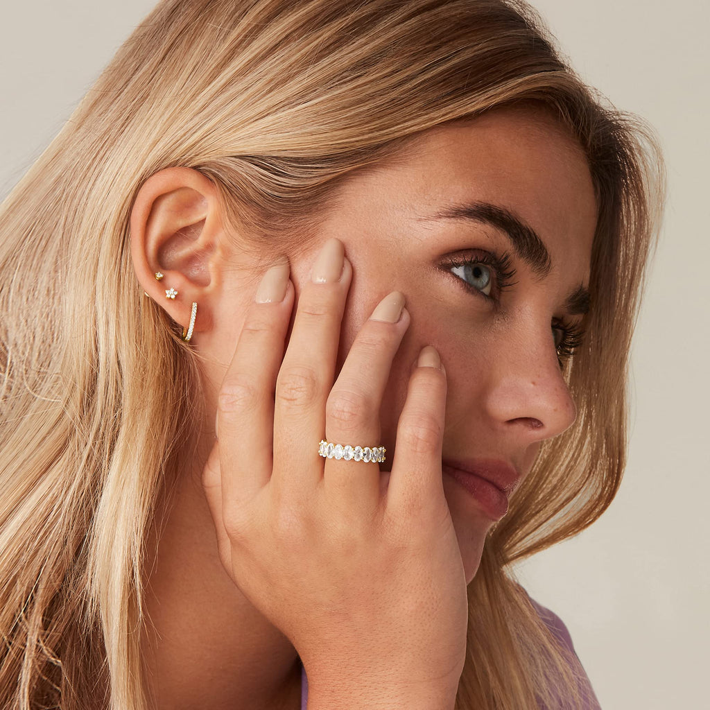 PAVOI 14K Yellow Gold Plated Love Rings Oval Cubic Zirconia Stackable