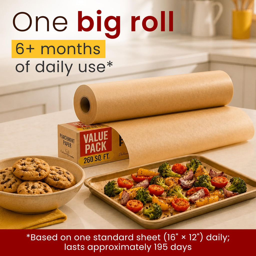 Baker's Signature Unbleached Parchment Paper Roll with Cutter, 15in x 210ft