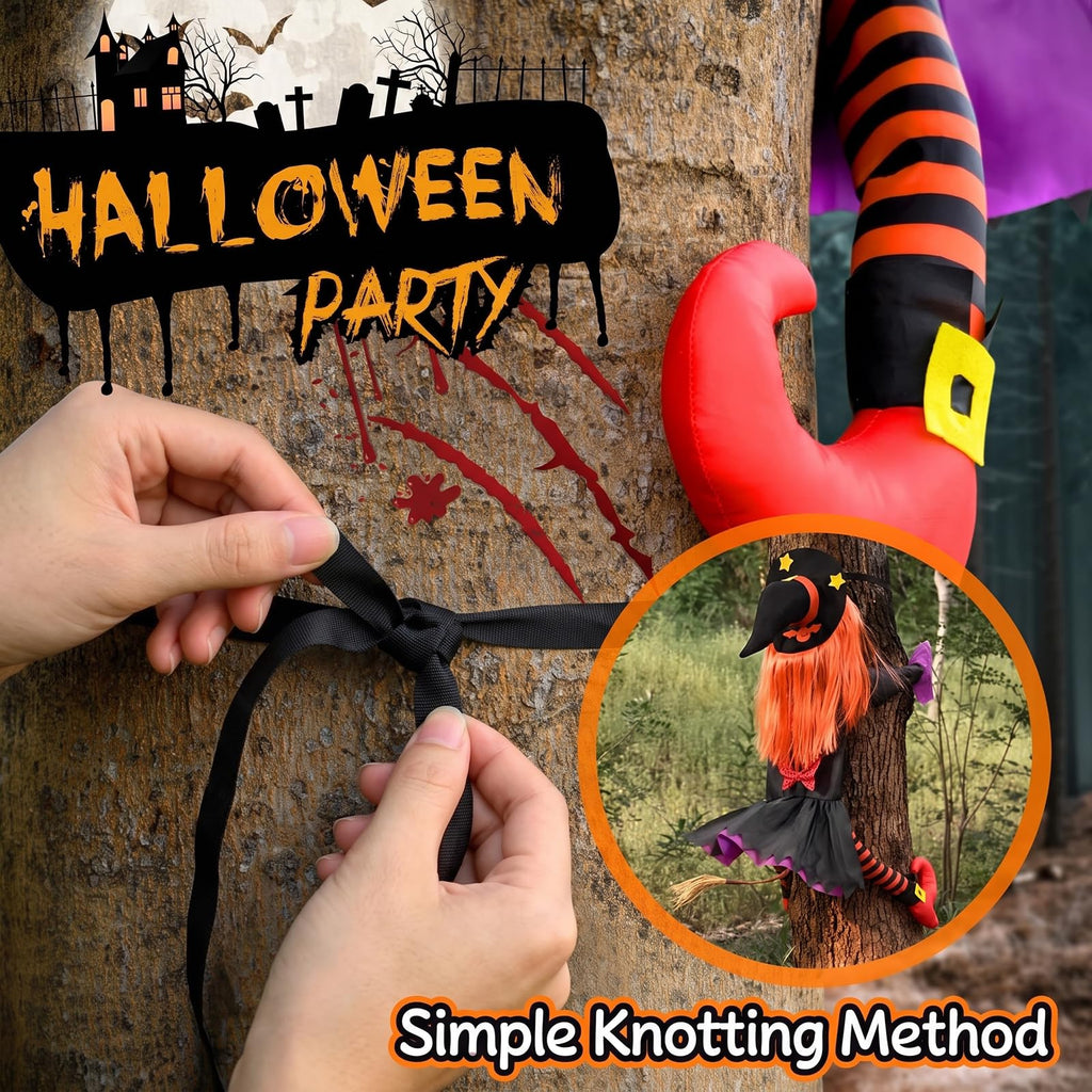 Halloween Decorations Outdoor Crashing Witch: 44'' Flying Crashed Witches Hanging into Tree - Halloween Decor for Yard Garden Porch