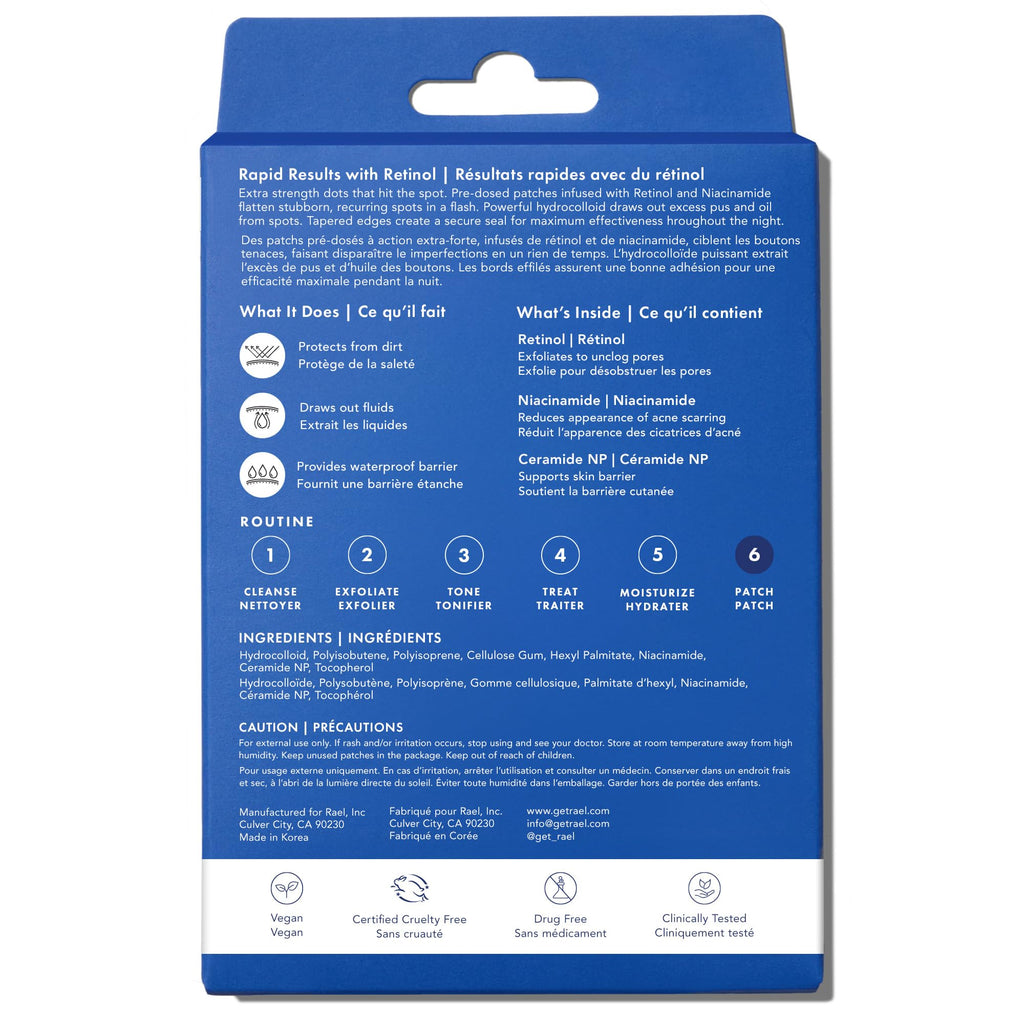 Rael Pimple Patches, Miracle Retinol Spot Cover - Hydrocolloid Acne Pimple Patch for Face, Absorbing Zits & Blemishes, PM Advanced (72 Count)