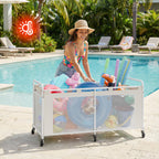 GRANNY SAYS Pool Float Storage Organizer, 290-Gallon Large Pool Storage Bin,35" Pool Toy Storage Cart with Wheels for Floats,Toys and Balls,Mesh Poolside Storage Holder for Swimming Pool,Beige