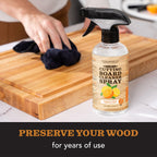 CLARK'S Natural Cutting Board Spray Cleaner, with Microfiber Cloth, for Wood Countertop – Pure Ingredients Filtered Water, Distilled Vinegar, Castile Soap, Lemon & Orange Citrus Oil Extracts, 12oz