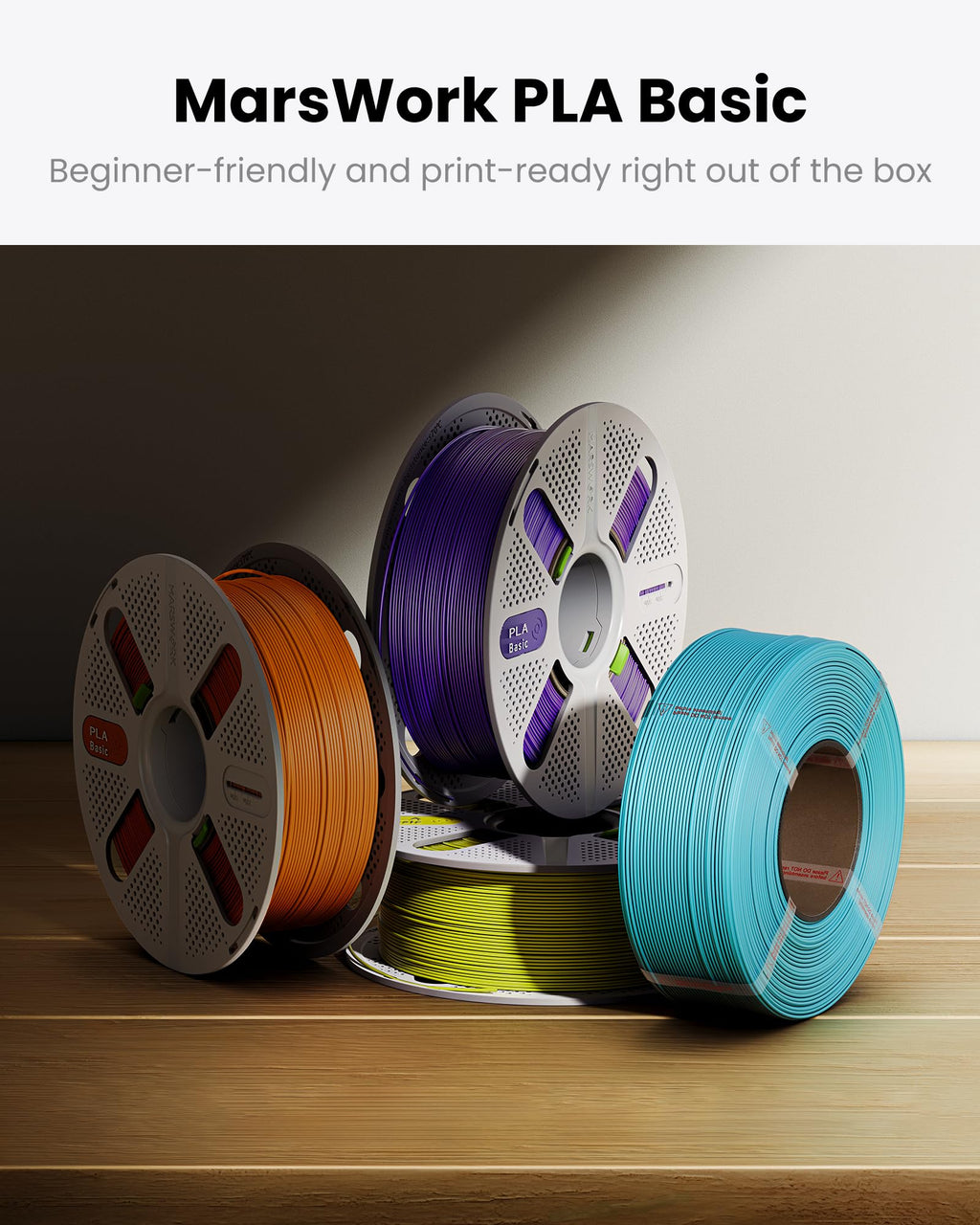 MarsWork PLA Basic, Pre-Dried Refill Filament 4-Pack Bundle (4kg/8.8lbs) for Reusable Spools, 1.75mm Spool-Less Bulk PLA 3D Printing Filament, Compatible with Bambu Lab 3D Printers – White x 4