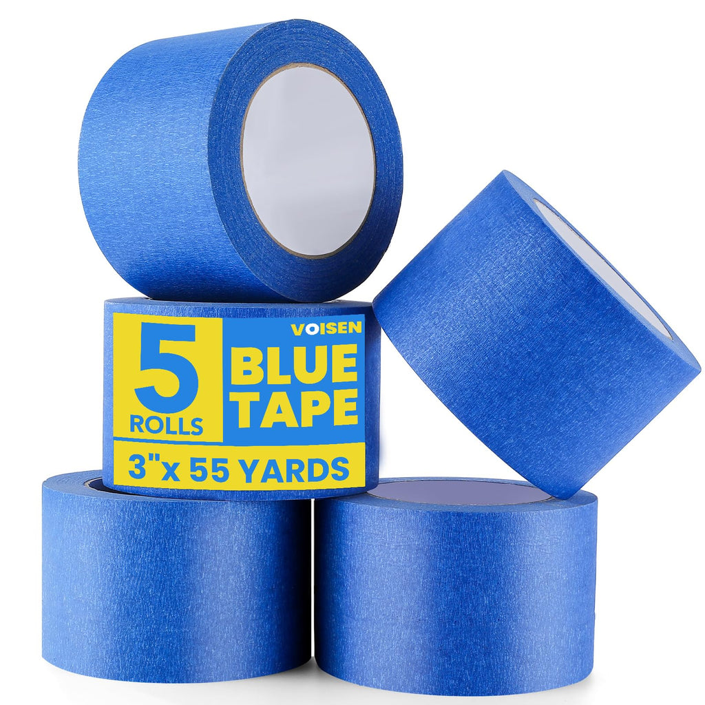 VOISEN 5 Packs Painters Tape, Blue Painters Tape, 3 Inch Wide (3 in x 55 Yds), Masking Tape for Multi-Purpose, Masking Tape Bulk,DIY Artist Craft Arts, Decoration, Drafting, No Residue