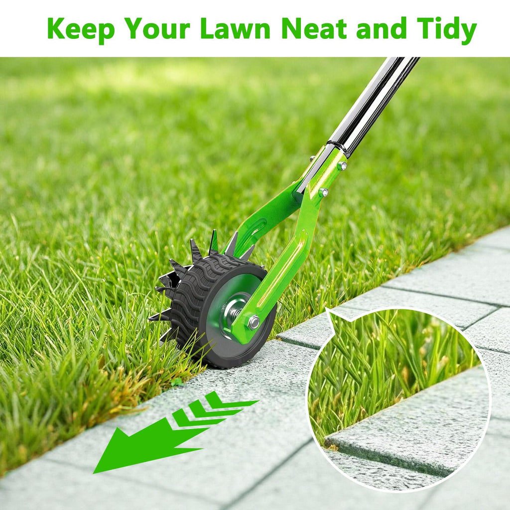 Aishkimo Edger Lawn Tool - 67 inch Wheel Rotary Lawn Edger with Adjustable Stainless Steel Handle, Grass Edge Trimmer for Sidewalks, Driveways & Landscaping (Green)