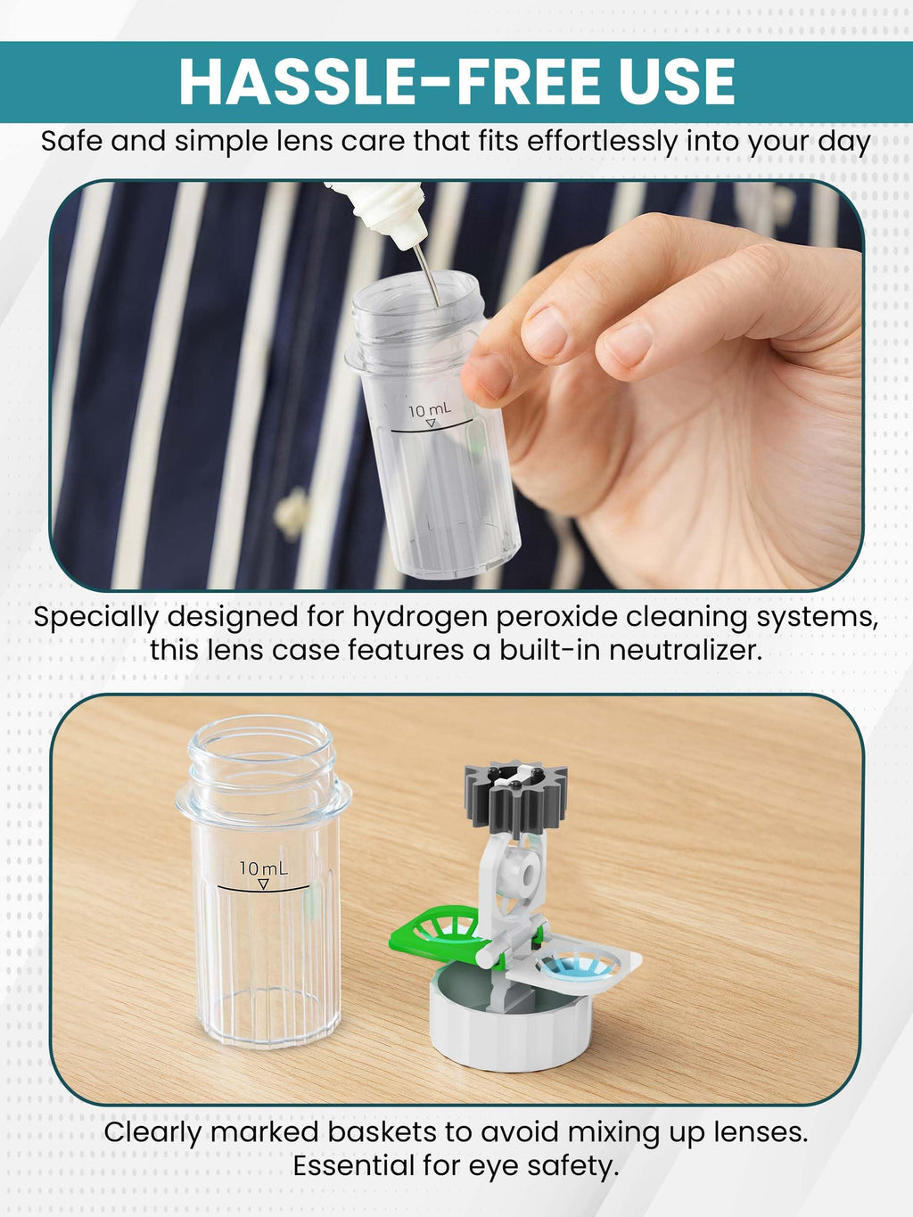 SPORTS WORLD VISION Hydrogen Peroxide Contact Lens Case (3 Pieces) Easy to Carry | Vent Built into Cap | Universal Protective Case, Barrel Shaped Contact Lens Cleaning Container for Everyday Use