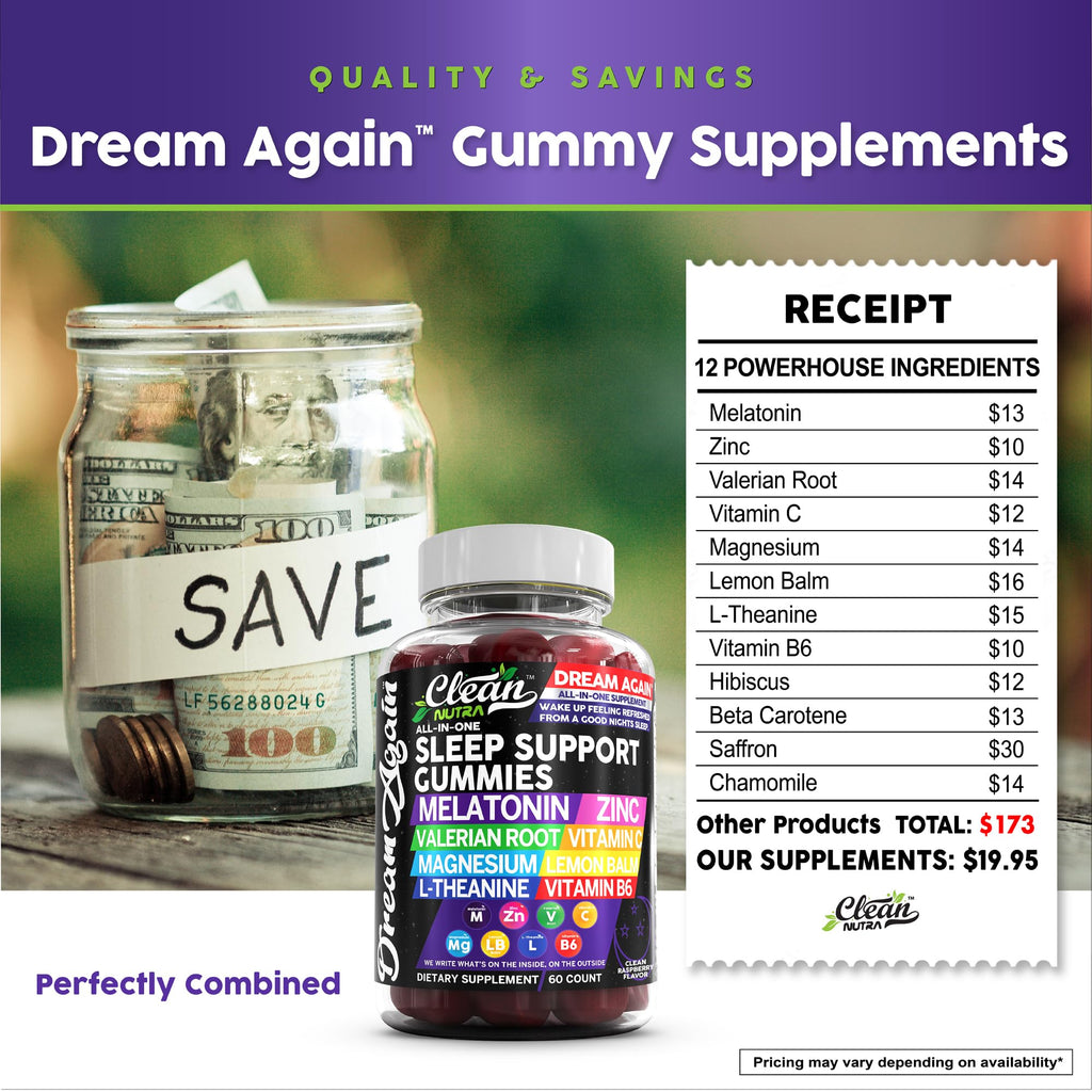 Clean Nutra Melatonin Gummies 10mg | Sleep Aid Valerian Root L-Theanine Vitamin B6 C Lemon Balm Magnesium Hibiscus Beta Carotene Saffron & Chamomile Rest Support Supplement Raspberry Flavor