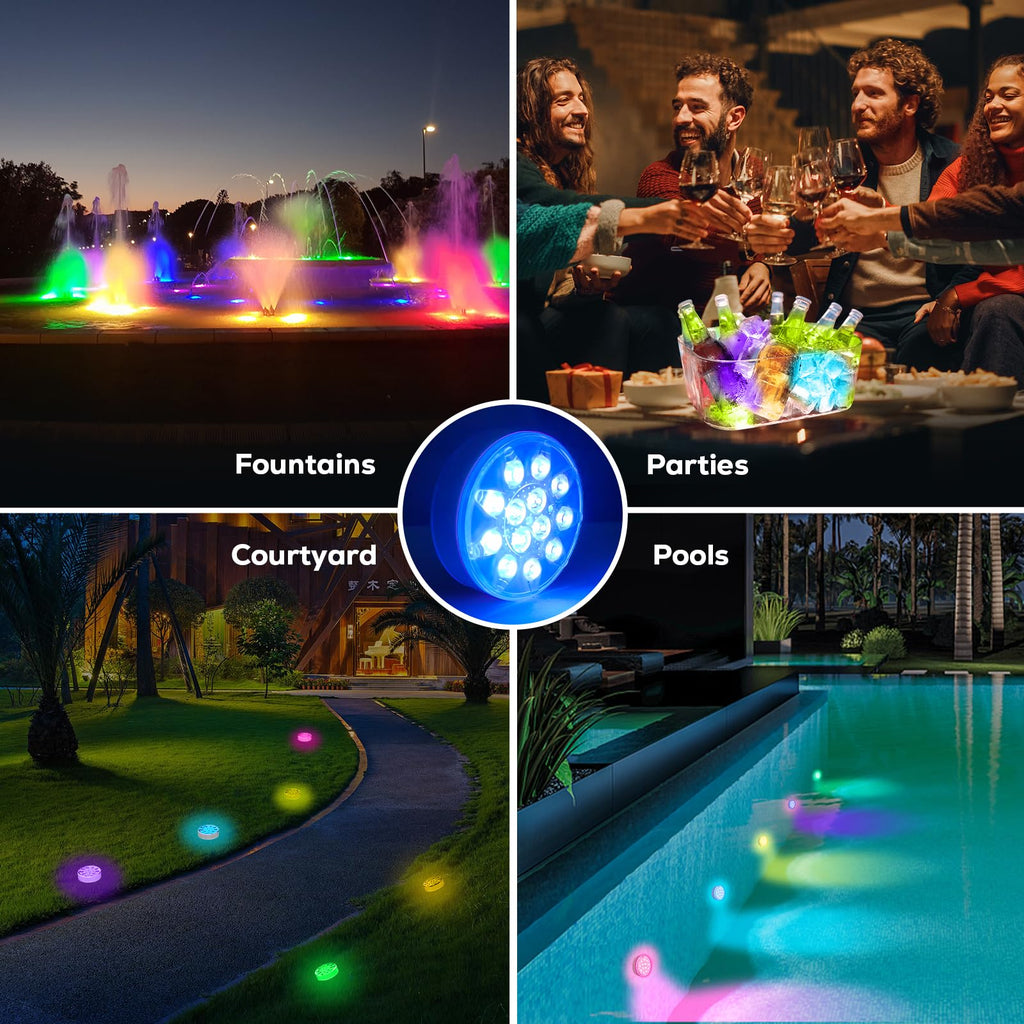 VICHTOP Pool Lights - 2 Pack, Rechargeable Submersible LED Pool Lights with Remote, IP68 Waterproof Pool Decor Light for Inground Pools, Above Ground Pools, Parties, Hot Tubs, Vase Bases