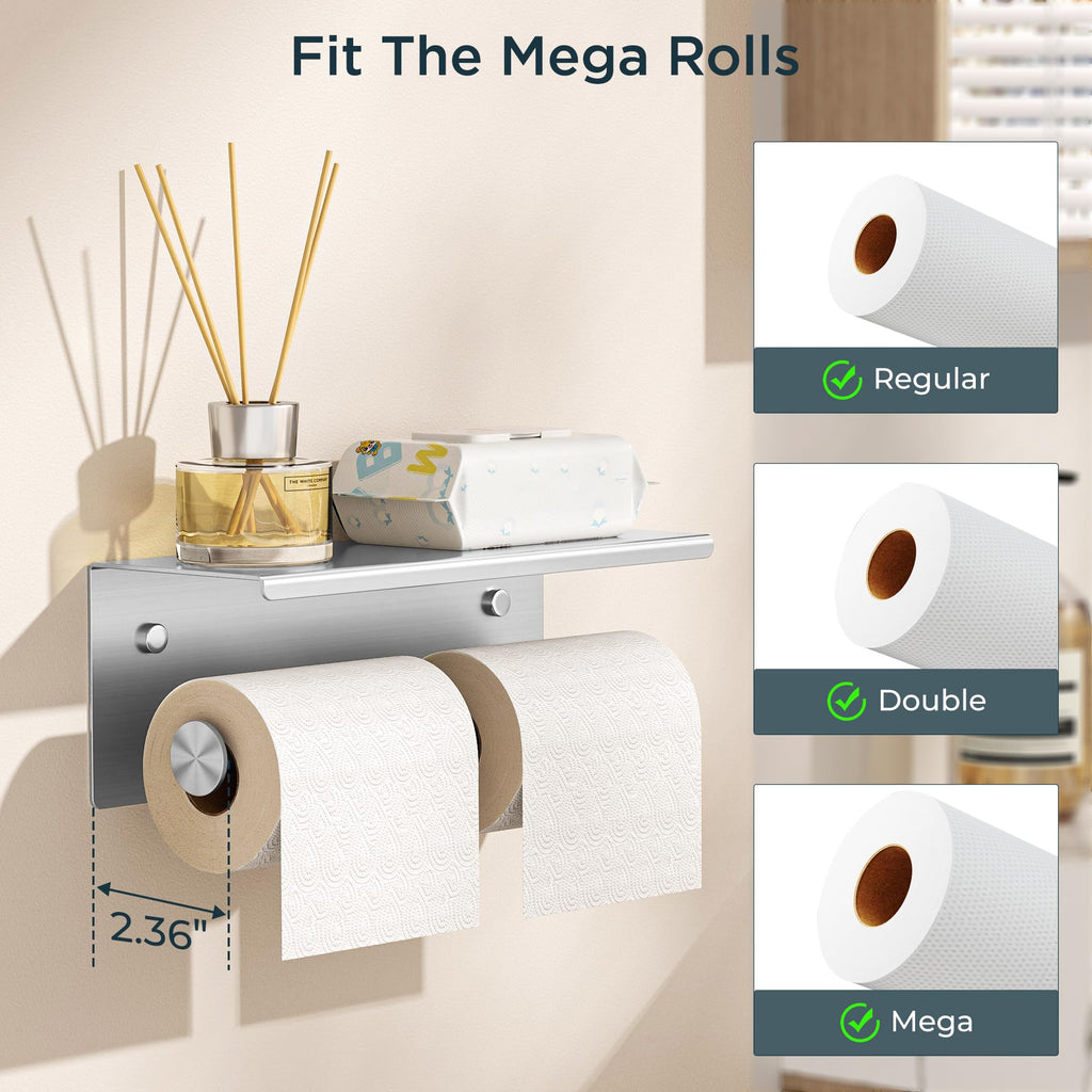 FORIOUS Toilet Paper Holder with Shelf, Commercial Toilet Paper Dispensers