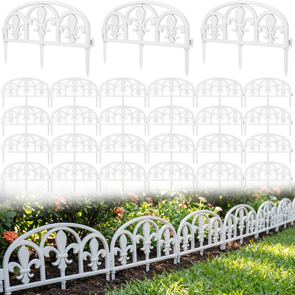 BiuBiubulu 22ft White Garden Edging Border 19 Panels Plastic Landscape with 57 Anchoring Spikes Decorative Lawn Barrier Fence Liner for Flower Bed Yard
