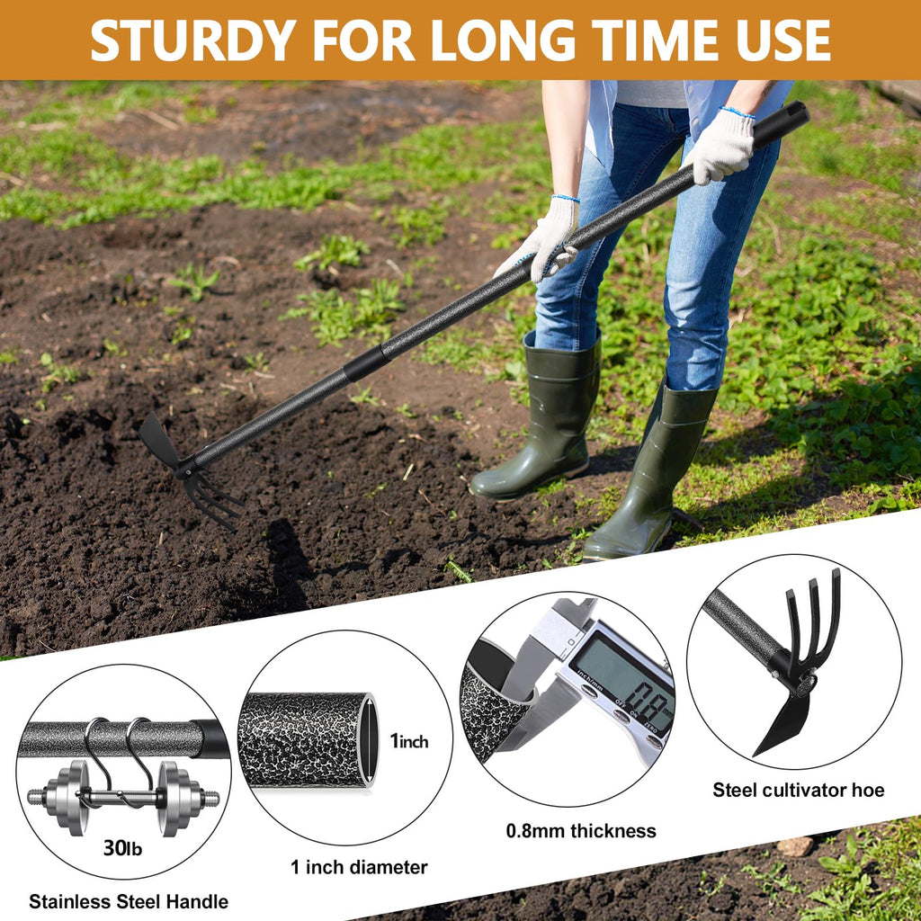 Garden Hoe Tool, 2-in-1 Heavy Duty Dual-Head Weeding Tool, 45" Adjustable Long Handle Cultivator for Weeding, Tilling, Lawn Yard Flower Bed Gardening Tool