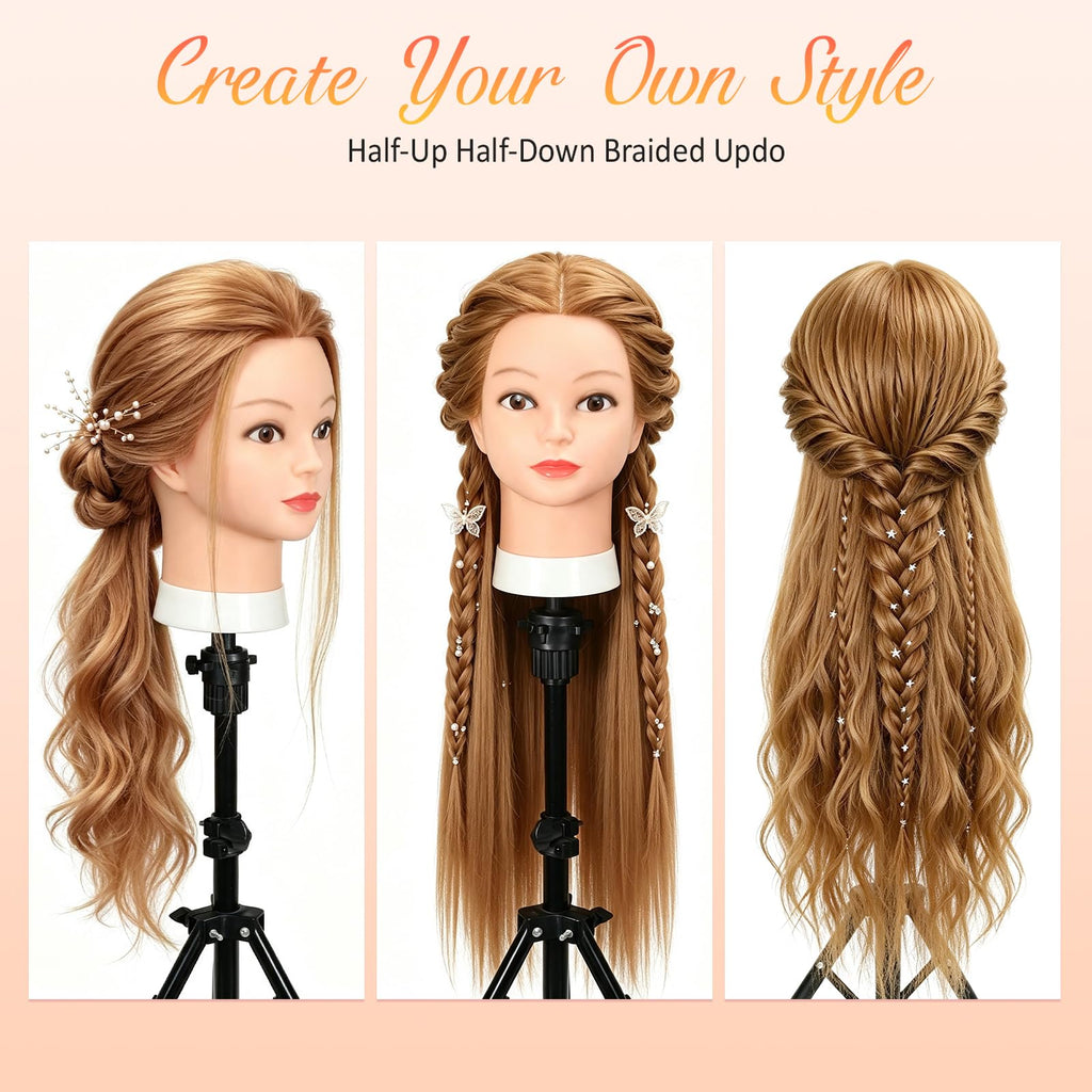 Opini Mannequin Head with 80% Human Hair 26-28" Doll Head for Hairdresser