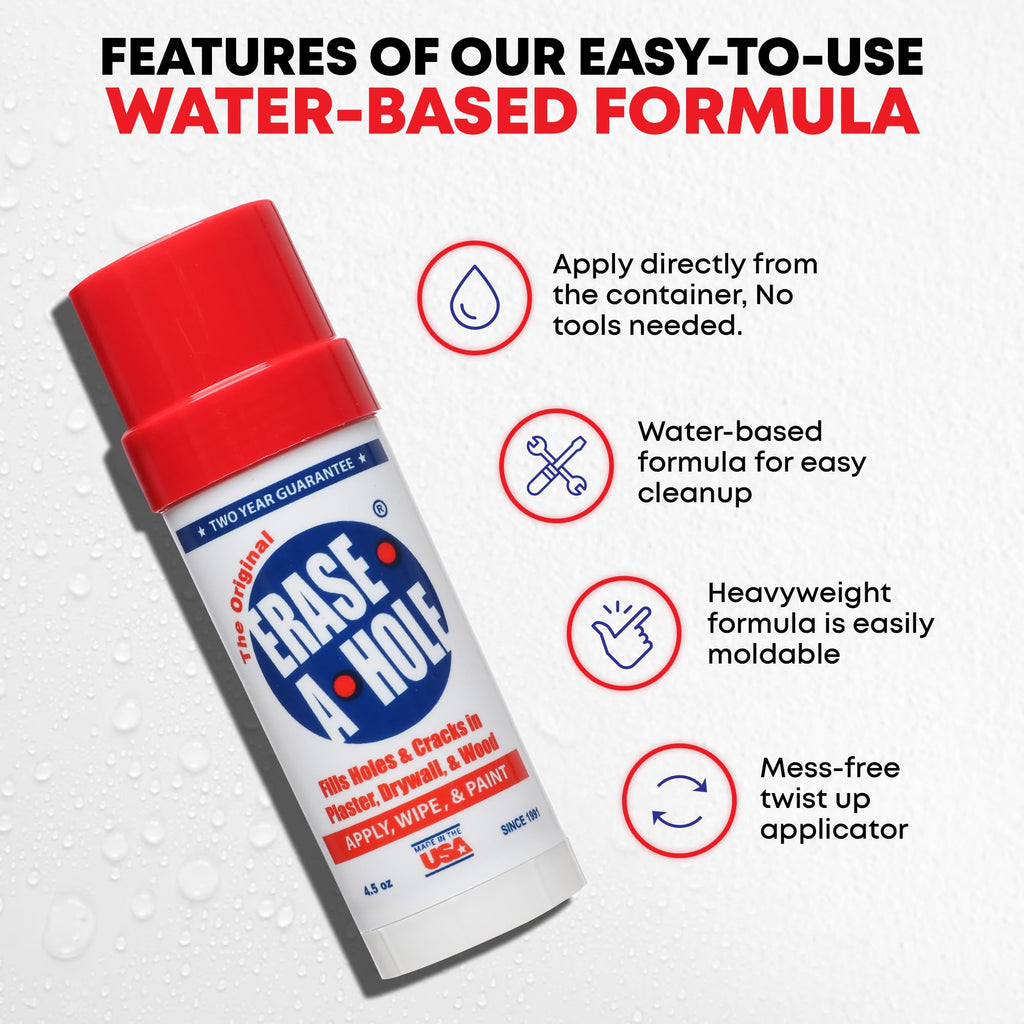 Erase-A-Hole Wall Repair Stick – Quick-Dry Nail & Screw Hole Filler for Drywall, Wood & Plaster – No Sand Spackle Alternative, Paintable Putty, 4.5 oz