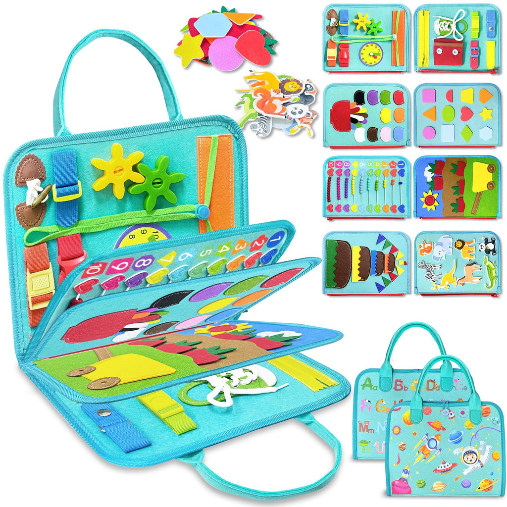 Exorany Busy Board Montessori Toys for Toddler Boy Girl Birthday Gifts, Busy Book Sensory Learning Toys for Toddlers, Toddler Airplane Car Travel Toy Educational Activities