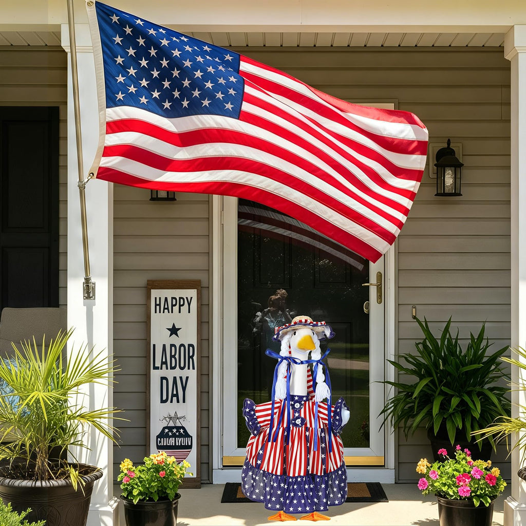 Sunnymove 4th of July Goose Outfit for 23'' Patriotic Porch Geese Costume for 250th Anniversary USA Outdoor Patio Lawn Decor (Red Blue White1)