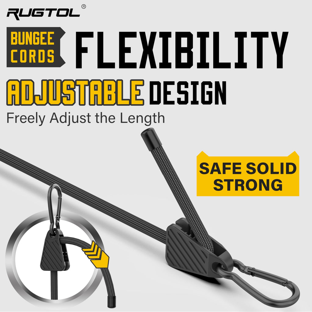 Bungee Cords with Hooks, Upgrade 60 inch Adjustable Bungee Cords with Carabiner Hooks, Easy to Adjust from 7'' to 60'' Elasticity UV-Resistance Bungee Straps Heavy Duty for Bike, Cargo, Tent, 12 Pack