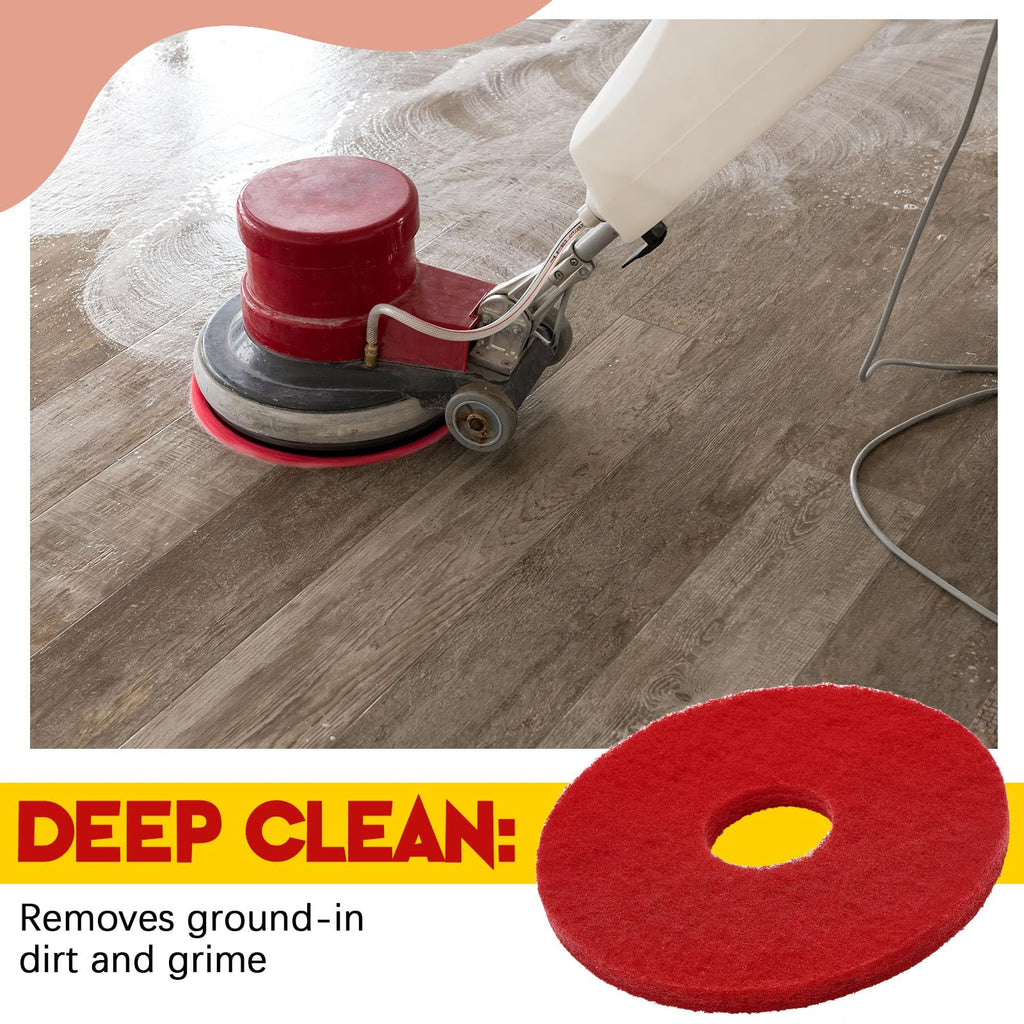 Teenyyou 2 Pcs 12" Red Scrubbing Pads Commercial Cleaning Orbiter Pads-Maintenance Non Woven for Floor Buffer Machine