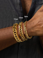 FaithHeart Gold Stainless Steel Cuban Link Bracelet for Men