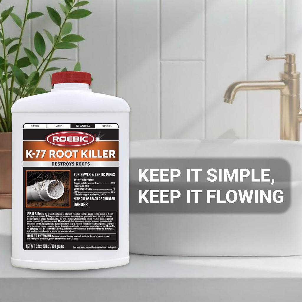 Roebic K-77 Granular Tree Root Killer, Chemical Septic System, Drain Field and Sewer Line Pipe Clog Remover and Root Destroyer, Safe for Bathroom Toilet, 32 oz