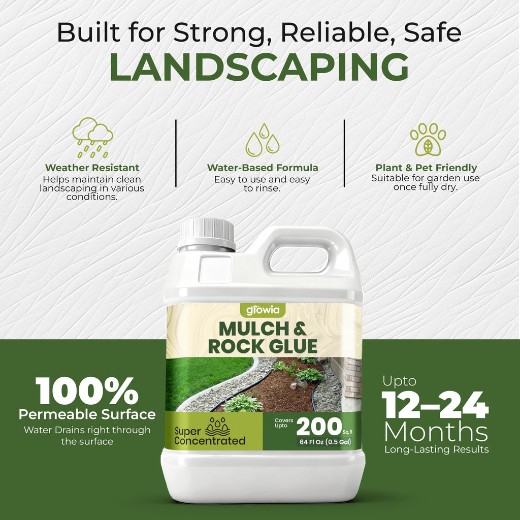 Mulch and Rock Glue for Landscaping - Cover Upto 200 sqft - 0.5 Gallon Mulch Glue for Rocks Outdoor Landscaping, Rock Glue for Pea Gravel, Fast-Drying Gravel Glue, Non-Toxic Gravel Binder