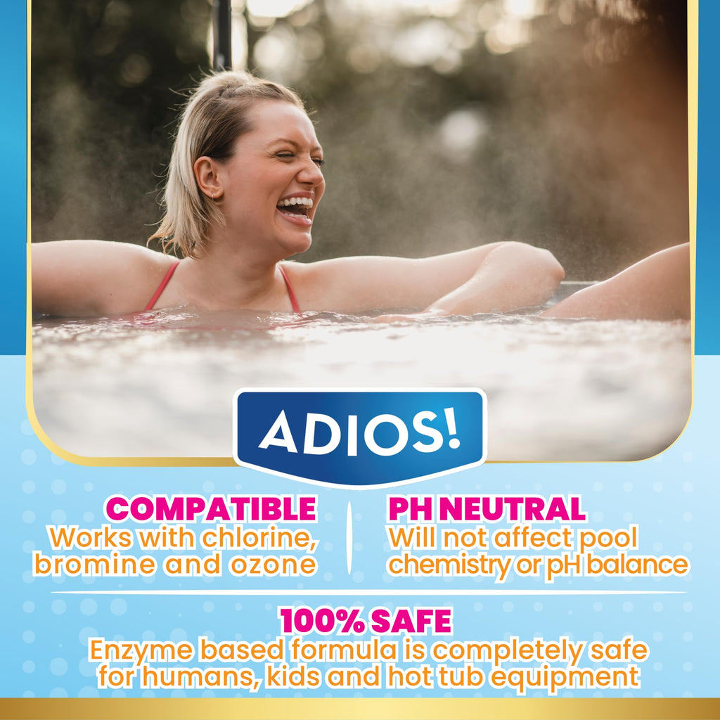 Adios! 3-in-1 Hot Tub Cleaner Clarifies Water, Prevents Scum, Removes Foam and Stops Odors - 32oz (Quart)