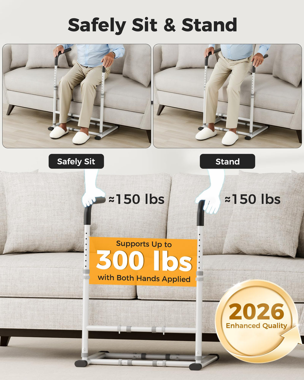 JivaJot Couch Stand Assist Aid for Elderly, Sofa Chair Lift Assist Devices for Seniors Sit to Stand, Standing Aids & Supports, Pregnancy, Disabled, Floor Gap Height ≥ 1.4" Leg Gap ＞24", White