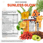Sunless Glow Lycopene Beta Carotene Tanning Gummies Astaxanthin Vitamin C D E Flax Seed Selenium Amla l Tyrosine PABA Black Pepper 60 Count Strawberry Banana Flavor by Clean Nutra