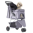 NEWBULIG 3 Wheel Pet Stroller for Dogs and Cats, Foldable, Lightweight and Durable, Ideal for Small to Medium Pets, Includes Storage Basket and Cup Holders