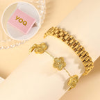 YOQ Stackable Four Leaf Clover Bracelets for Women, 18K Gold Plated Love Bangle Bracelets Set, 2 Pcs Charm Jewelry Gifts (Gold 2Pcs-W)