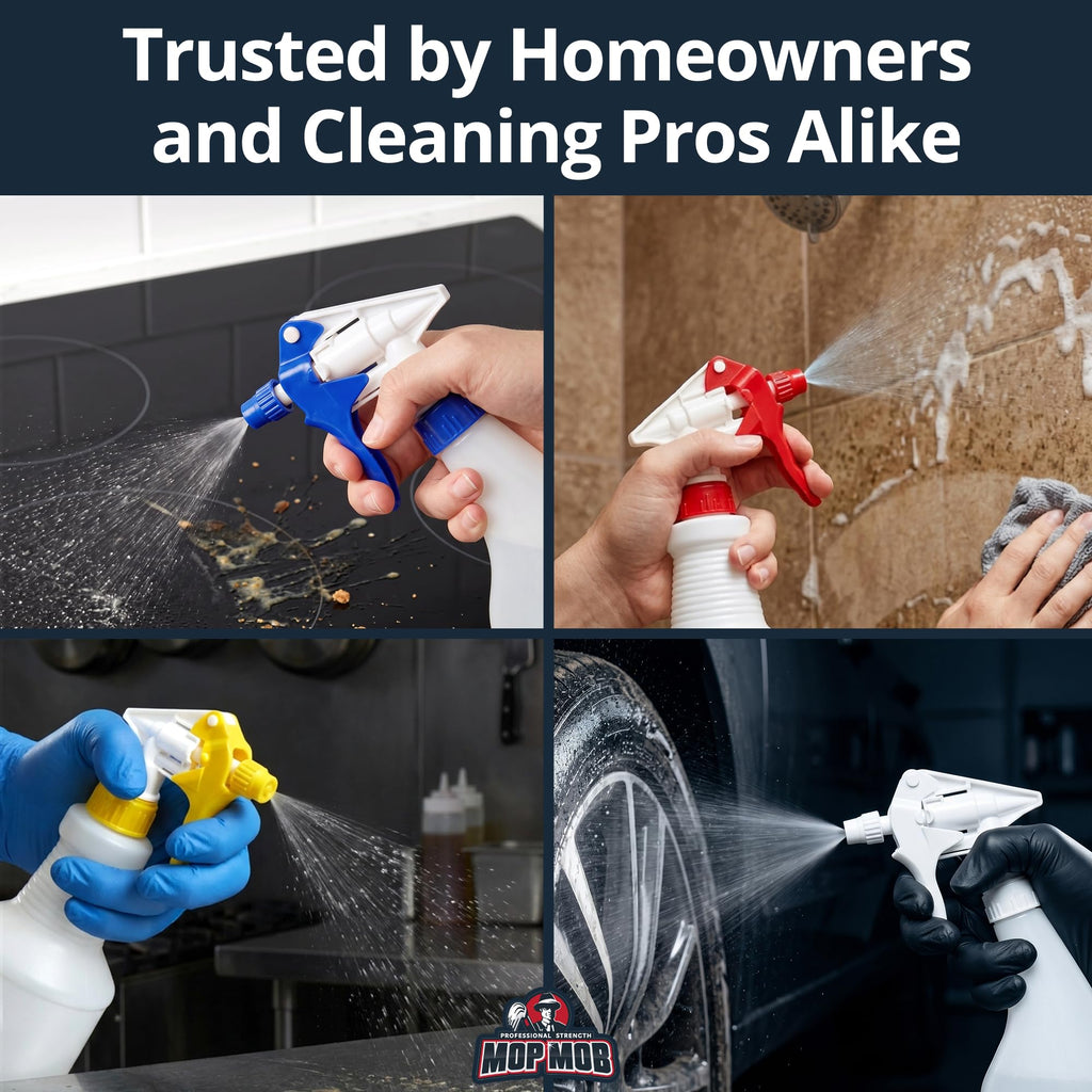 Leak-Free, Chemical Resistant Spray Head 5 Pk Industrial Spray Heads Only (No Bottles) for Auto/Car Detailing, Window Cleaning and Janitorial Supply. Heavy Duty Low-Fatigue Trigger and Nozzle.