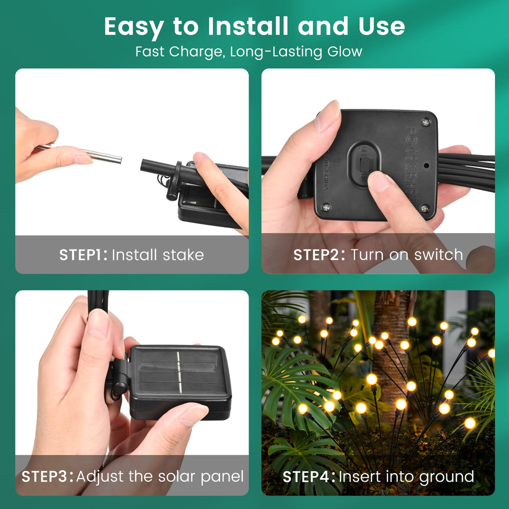 PATIOPIA Solar Garden Lights, LED Swaying Solar Lights Outdoor Waterproof, Warm White Firefly Outdoor Decorative Lights, Garden Decor, Yard, Patio, Pathway Decoration Gardening Gifts (6 Pack)