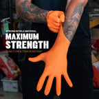 GRIPXX Herkules Grip Heavy Duty 8Mil Orange Nitrile Gloves,3D Raised Diamond Texture-Latex & Powder Free-Industrial, Mechanic (10, Large)