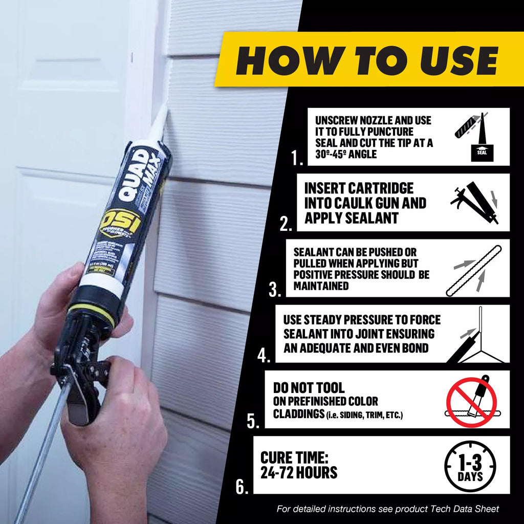 OSI Quad Max Window, Door and Siding Sealant, White, 9.5 fl oz Cartridge, 12 Pack