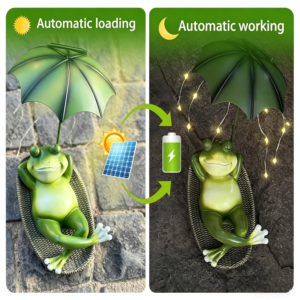 ASDFG 6.7" Solar Frog Statue Light Up Umbrella IP65 Waterproof Garden Decor