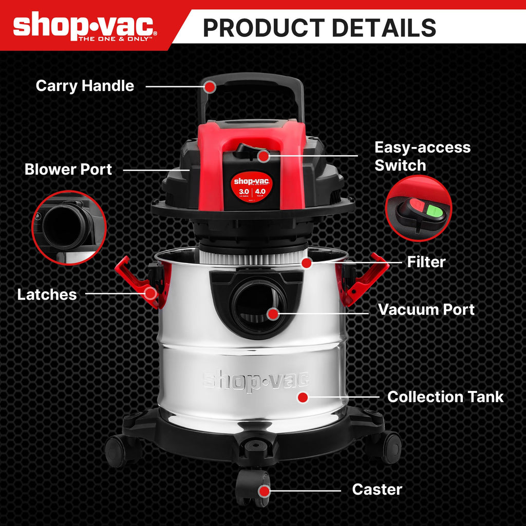 Shop-Vac 3 Gallon 4.0 Peak HP Wet/Dry Vacuum with Blower Function