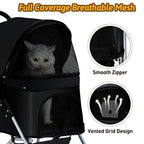 Azaeahom Pet Stroller, 4 Wheels Pet Strolling Cart for Medium/Small Dogs and Cats, Foldable Cat Jogger/Dog Stroller with Cup Holder, Storage Basket, Breathable Mesh, All-Season Pet Carrier, Black