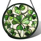 CRISGIF Stained Glass Window Hanging - Ireland Green Lucky Clover Suncatcher for Doors Garden St. Patrick's Day Sun Catchers Decor Mother's Day Birthday for Women Men Mom Nana 6.3 in