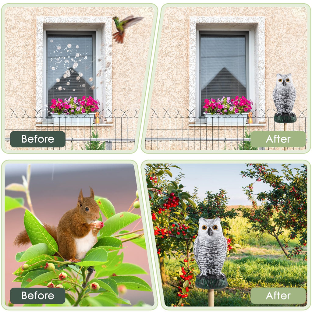 Fake Owl Decoy to Scare Birds Away, Plastic Garden Owl Scarecrow for Garden, Waterproof Owl Statue for Courtyard Orchard Doorway Roof Owl Decor 3 Pack