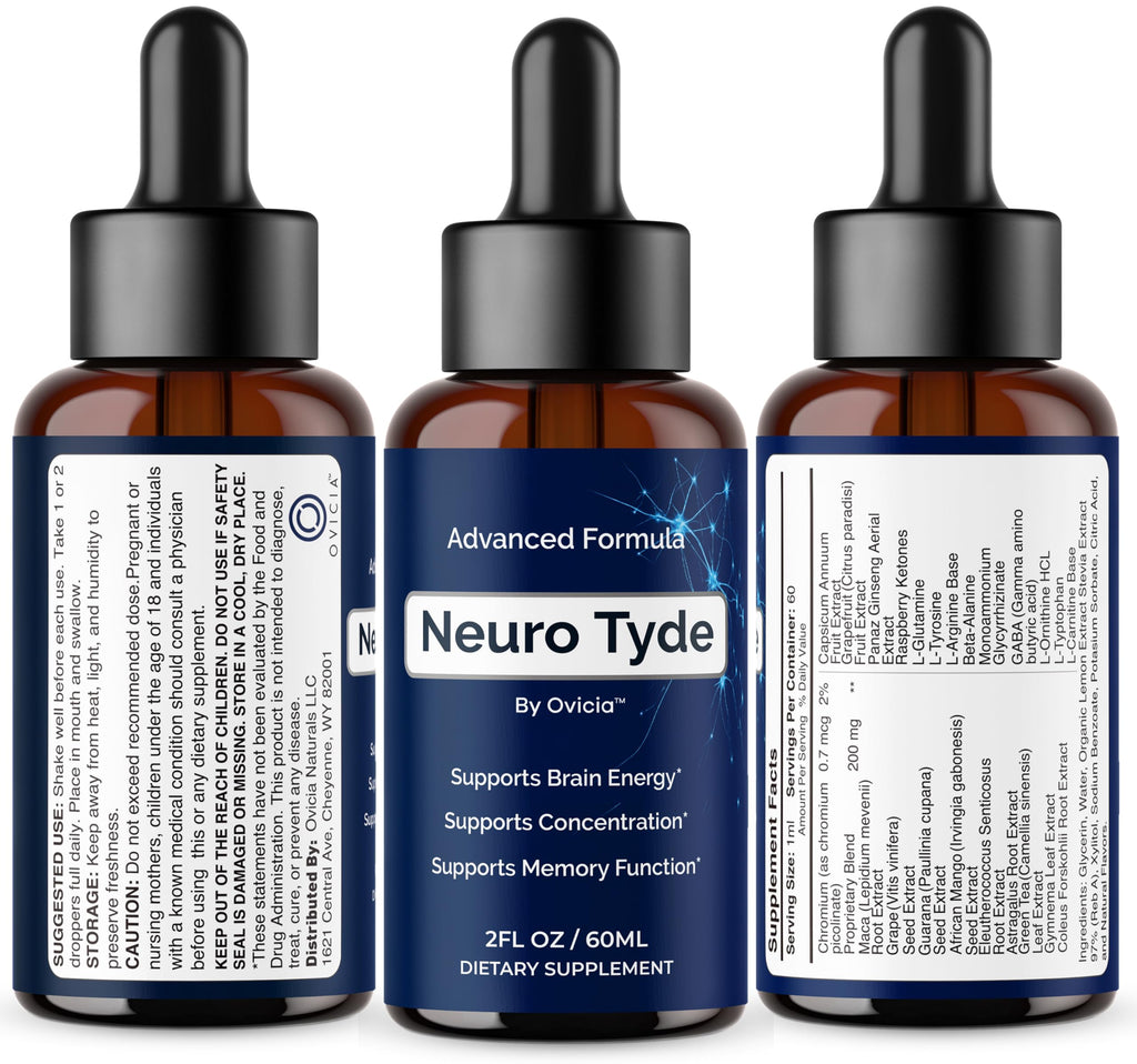 (5 Pack) NeuroTyde Drops - Neuro Tyde Support Premium Liquid Advanced Formula, Daily Neurotyde All Natural Ingredients Support Focus Memory for Overall Health & Wellness, 5 Bottles for 5 Months