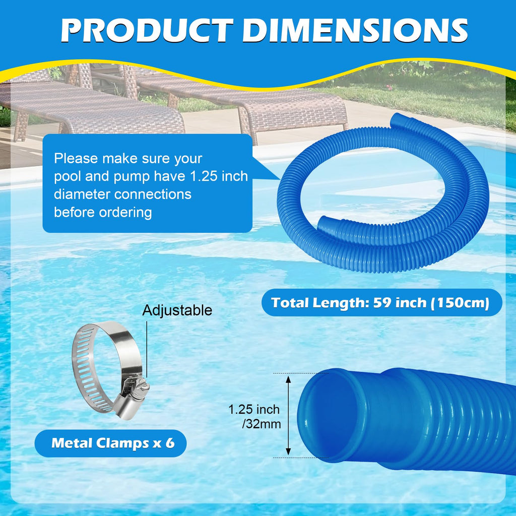 3 Pcs 1.25" Pool Hose, 59" Long Accessory Pool Pump Replacement Hoses, Compatible with All Above Ground Pool Filter Pumps that Use 1 1/4 Diameter Hoses