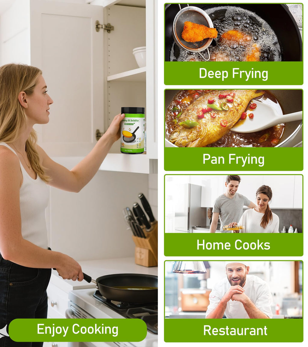 YULOFMVE Cooking Oil Solidifier Powder, Solidifies Up to 80 Cups from Mess, 100% Plant-Based Used Oil Solidifying Powder, Grease Hardener Disposal for Kitchen