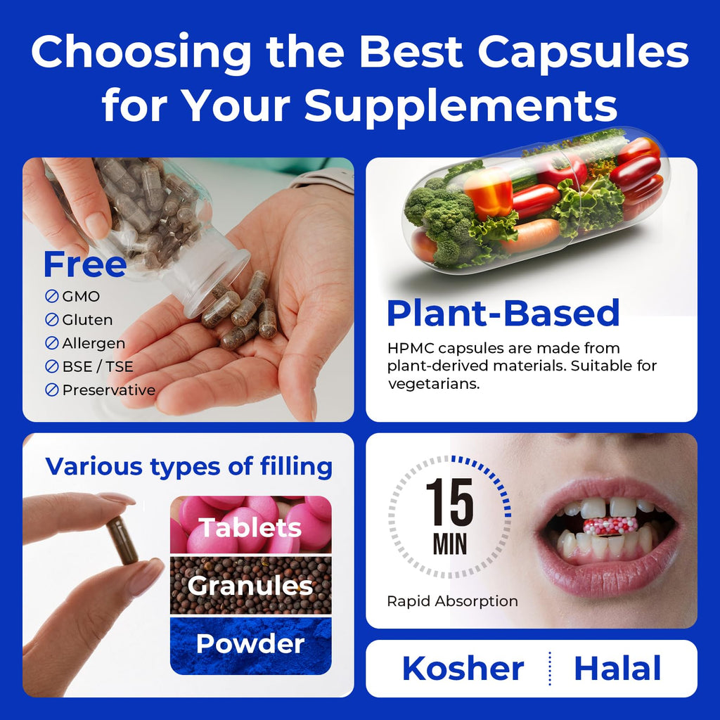 ATLEMISME Empty Vegan Capsules Size 00 - Vegan Capsules Empty (5000 Count) Empty Capsules DIY Vegetable Capsule Filling - Veggie Capsules Empty Caps with 2 Micro Lab Spoons for Capsule Filling