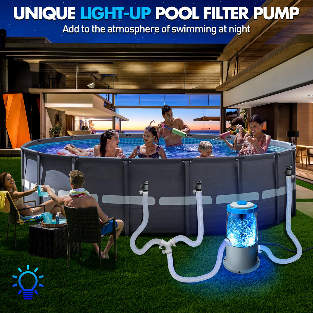 KimPump 1000 GPH Light-Up Pool Filter Pump for Above Ground Pool|Built ...