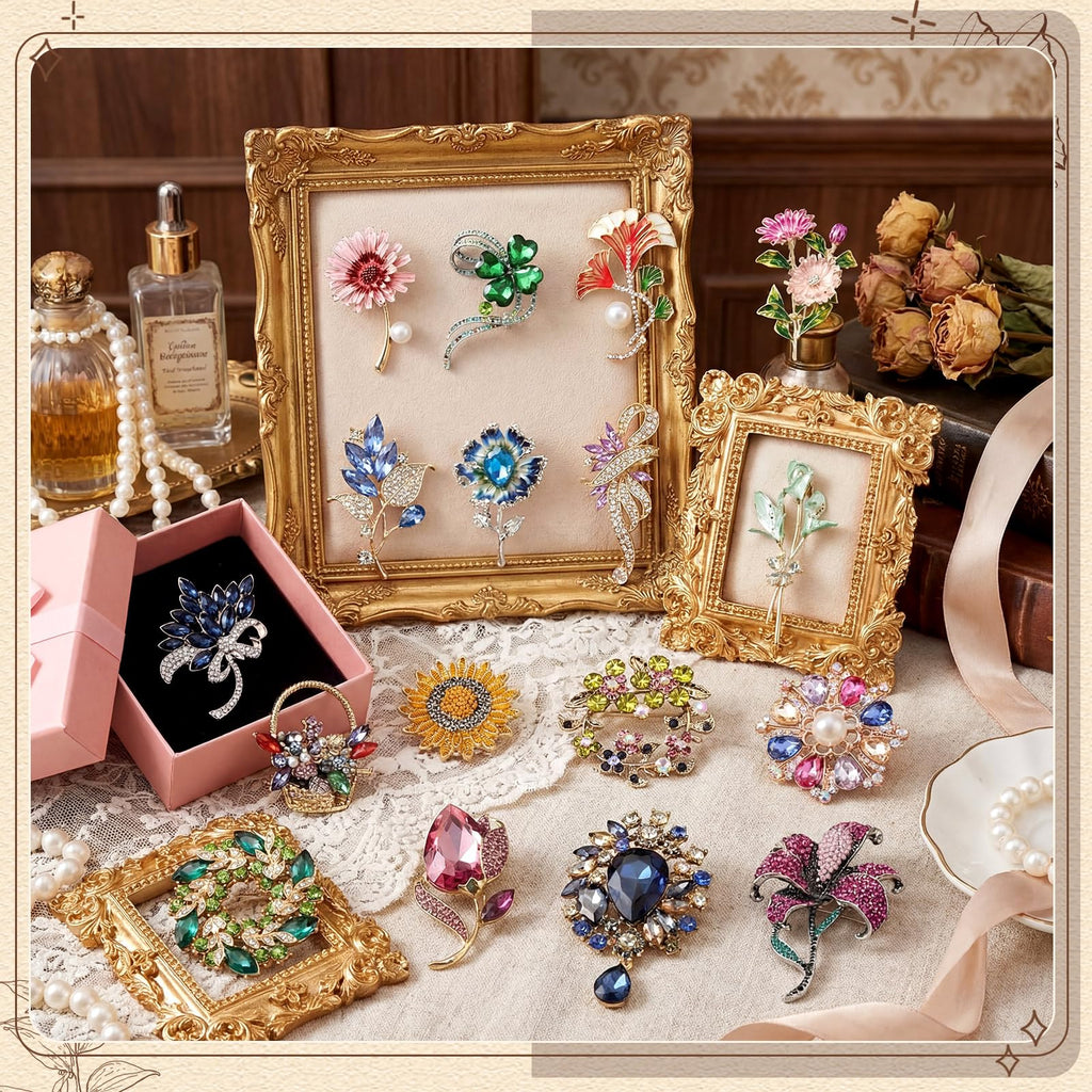 Sasylvia 16 Pcs Women Brooches Bulk Rhinestone Pins Set