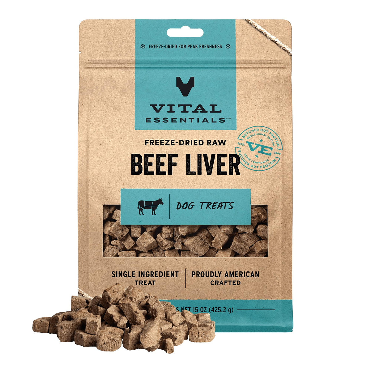 Vital Essentials Freeze Dried Dog Treats, Beef Liver, 15 oz Bag