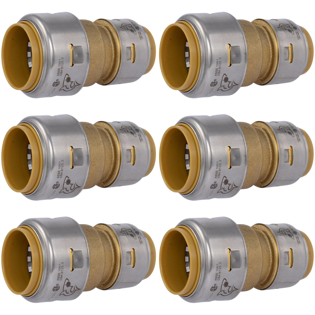 SharkBite Max 1 x 3/4 Inch Reducing Coupling, Pack of 6, Push to Connect Brass Plumbing Fitting, PEX Pipe, Copper, CPVC, PE-RT, HDPE, UR060